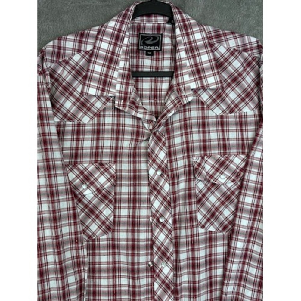 Roper Mens XLT Red Plaid Long Sleeve Western Shirt Snap Button Pockets